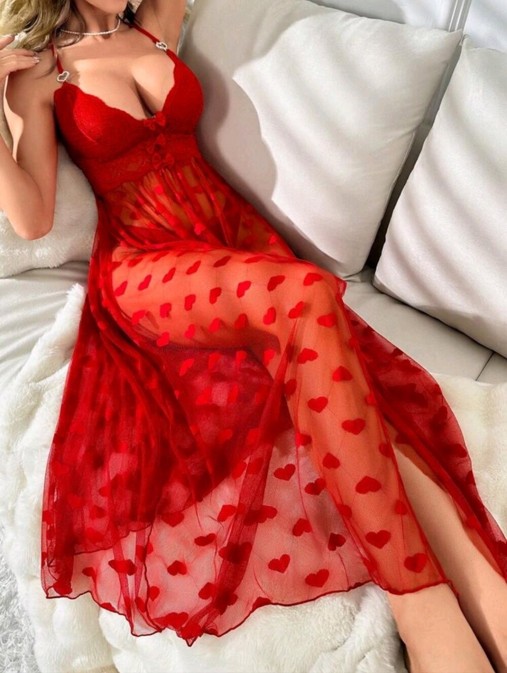 Women Red Heart See Through Lingerie Nighty gown Various Sizes